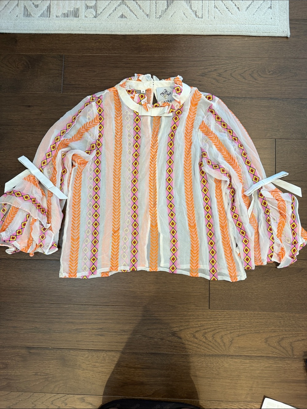 Yatra Embroidered Stripe Ruffle Sleeve Blouse Size Medium - C54-016